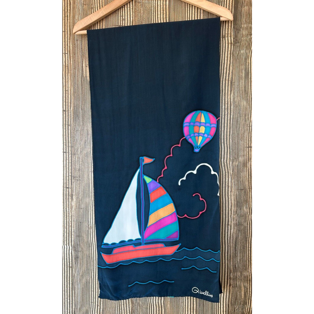 Maus & Hoffman Silk Scarf Rivellino Sail Boat Hot Air Balloon Multicolor 58"
